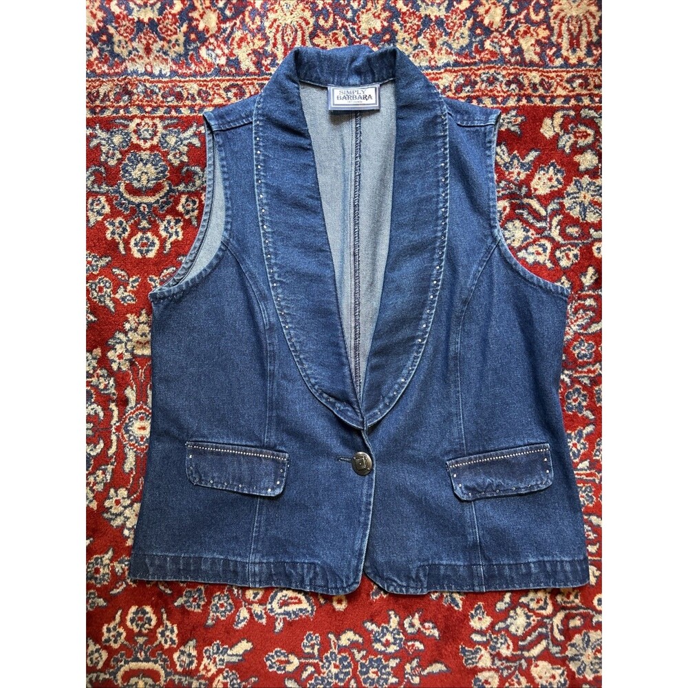 Vintage Western Simply Barbara of Colorado Denim Vest Metal Button Sparkles XL
